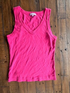Michael Stars Maya V-Neck Tank Hot Pink Sleeveless Top Size L Made in USA